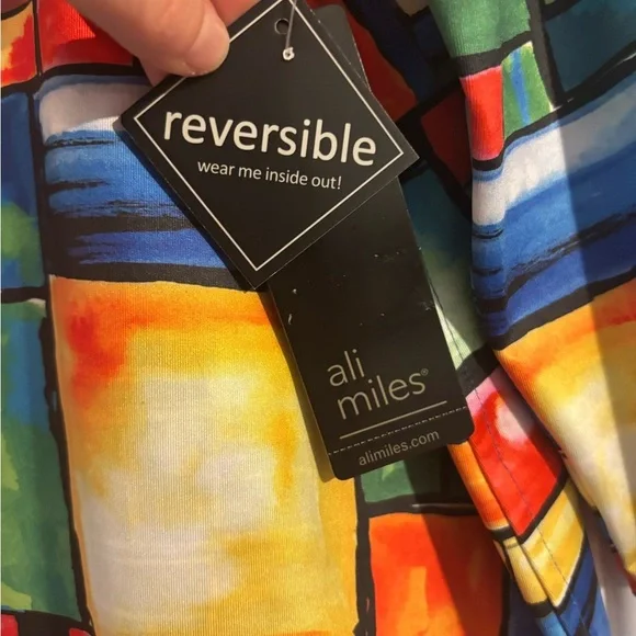 NWT Ali Miles Reversible Tunic Blouse Top Petite LARGE Geometric Colorful - Picture 9 of 9